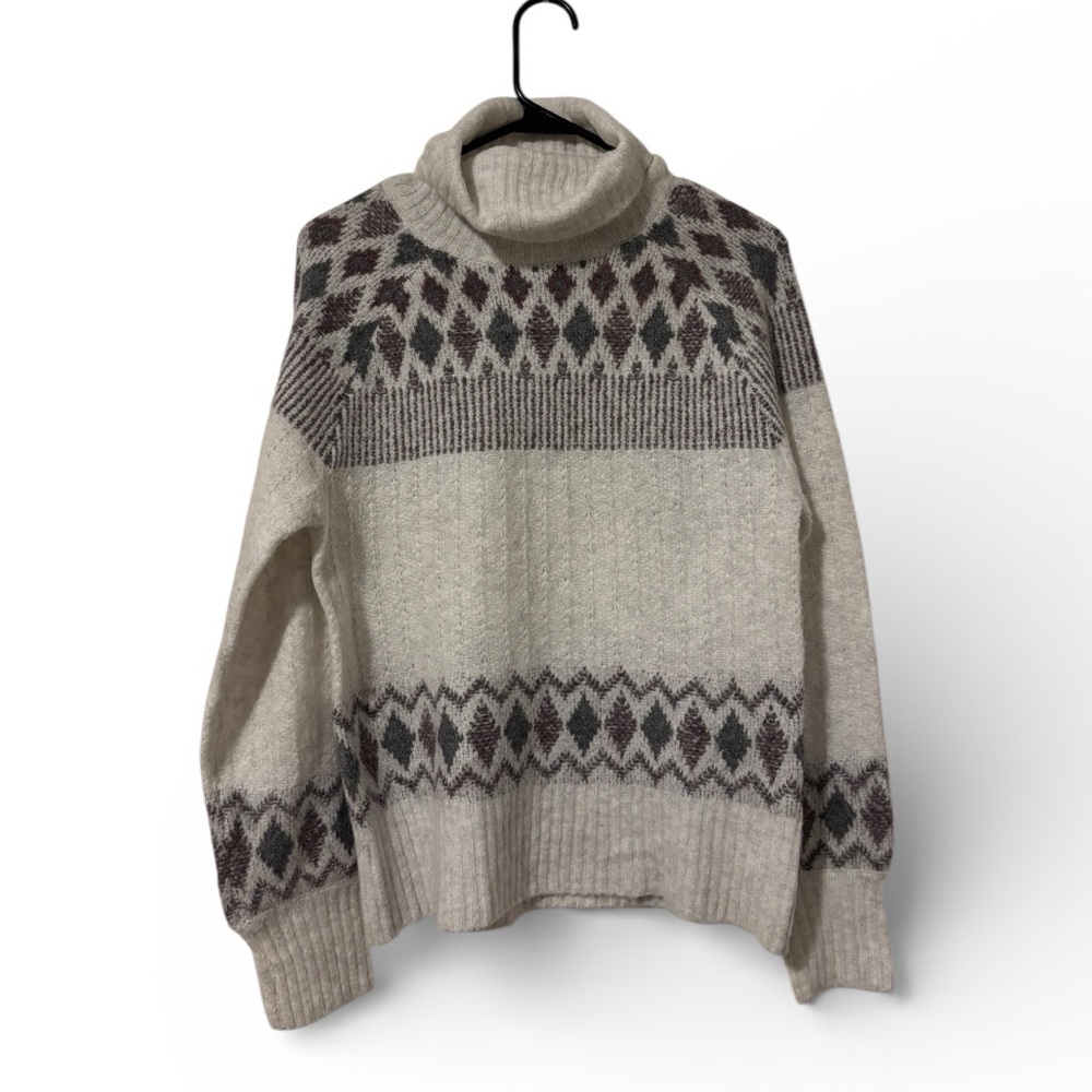 Artelier Nicole Miller Cozy Cream and Gray Turtleneck Sweater Women’s XS